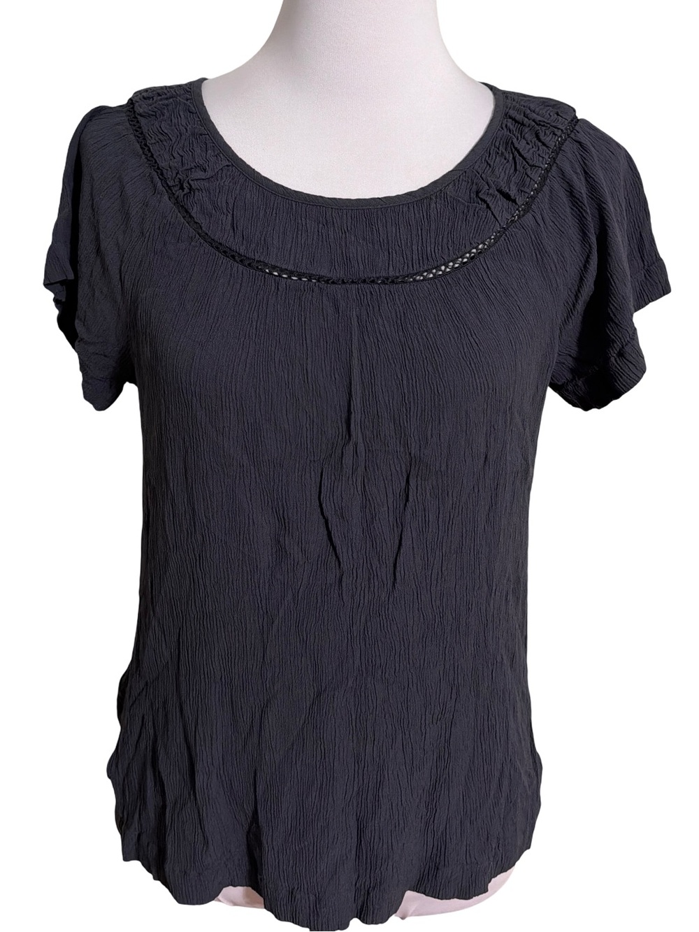 LOFT Charcoal Top Short Flutter Sleeve Scoop Neck